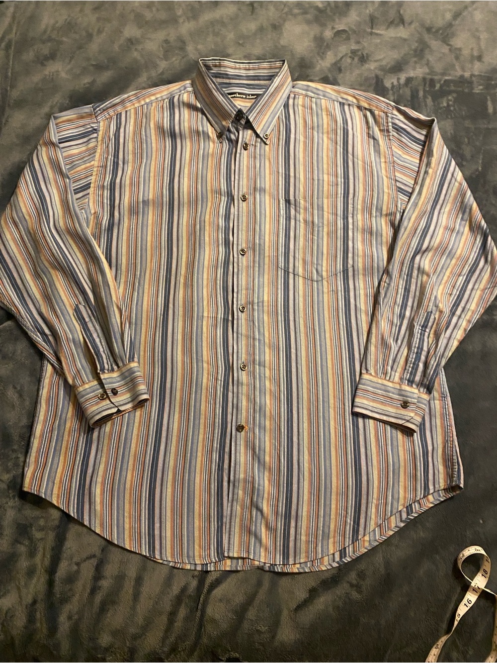 Men's Long-Sleeve Striped Dress Shirt in Blue and Tan